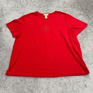 Cotton Ginny Plus Studded T-Shirt Womens Large Red Crew Neck Short Sleeve Casual